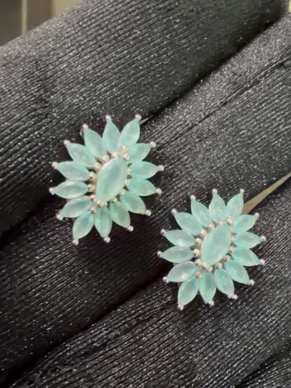 Aqua blue sterling silver studs